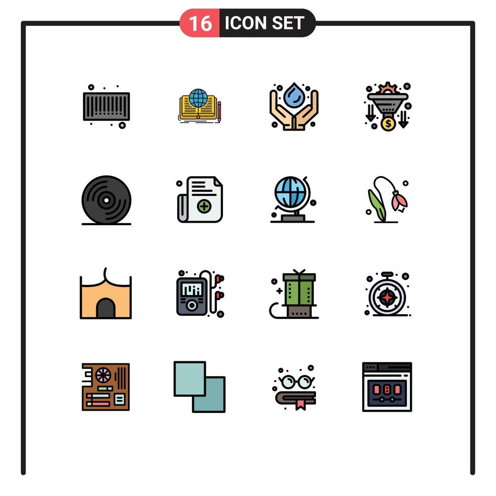 ensemble de 16 lignes vectorielles remplies de couleur plate sur la grille pour le filtre de soin de l'entonnoir à disque éléments de conception vectoriels créatifs modifiables renouvelables vecteur