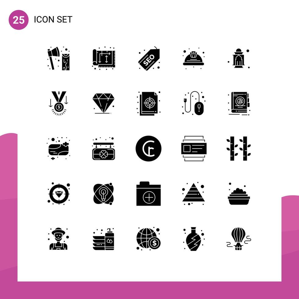 25 concept de glyphe solide pour les sites Web mobiles et les applications étiquette de jour de la maison du casque de travail éléments de conception vectoriels modifiables vecteur