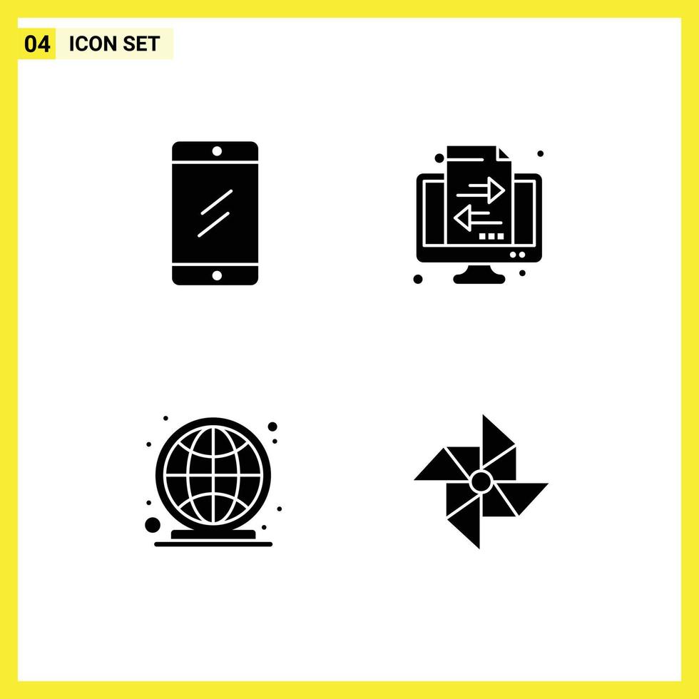 4 icônes créatives signes et symboles modernes du globe mobile étude marché des transactions éléments de conception vectoriels modifiables vecteur