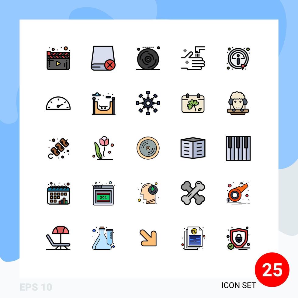 ensemble moderne de 25 couleurs et symboles plats en ligne pleine tels que les éléments de conception vectoriels modifiables de partie de robinet de matériel de clic vecteur