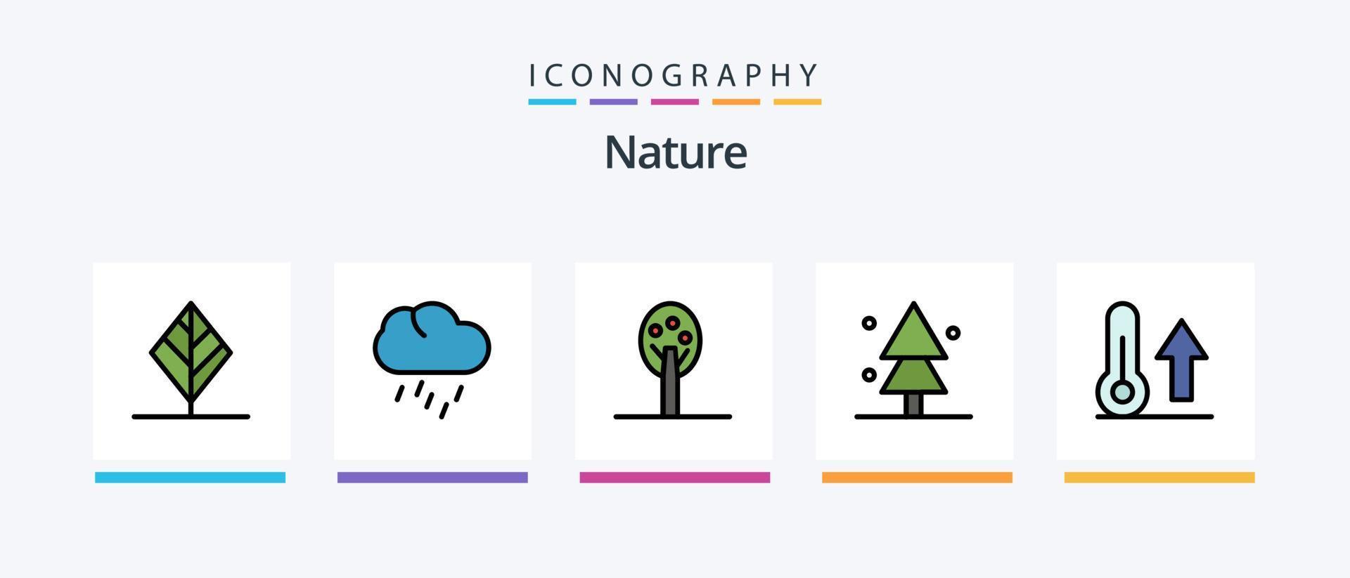 ligne de nature remplie de 5 packs d'icônes comprenant la nature. feuille. la nature. écologie. globe. conception d'icônes créatives vecteur