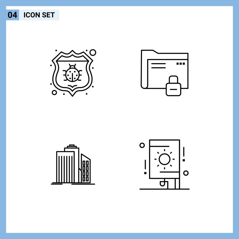 pack d'icônes vectorielles stock de 4 signes et symboles de ligne pour les bâtiments de mot de passe de sécurité antivirus gratte-ciel éléments de conception vectoriels modifiables vecteur