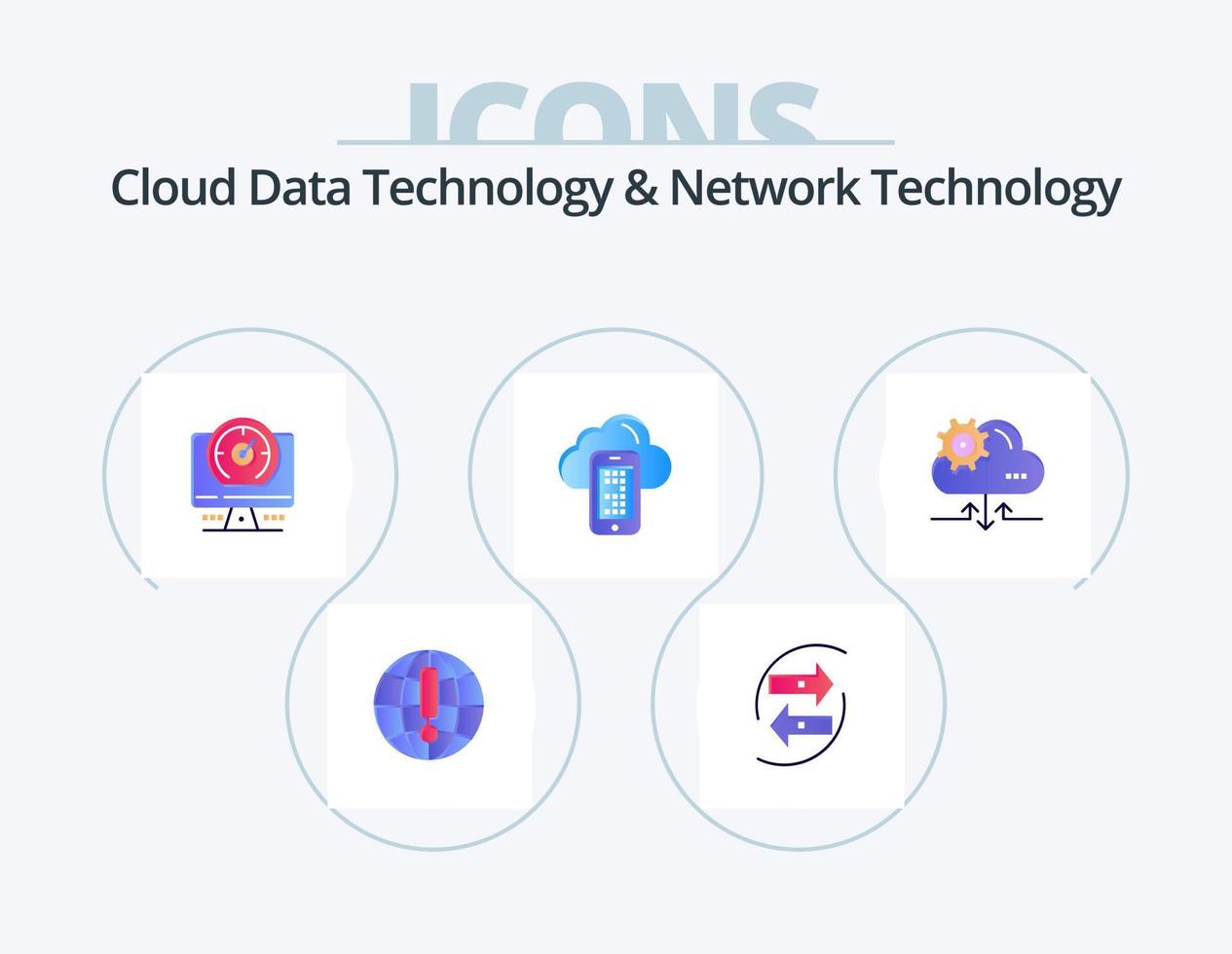 technologie de données cloud et technologie de réseau icône plate pack 5 conception d'icônes. cellule. l'informatique. de l'argent. nuage . minuteur vecteur