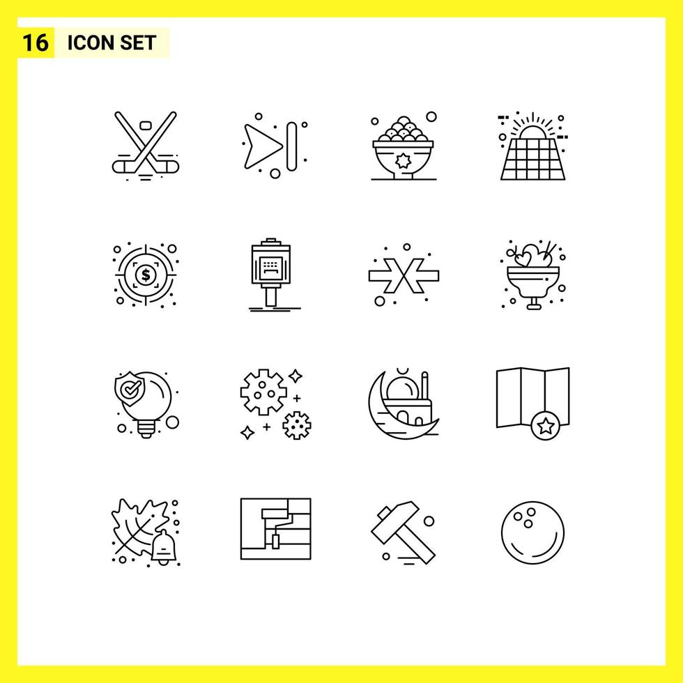 ensemble moderne de 16 contours et symboles tels que les dates de l'énergie solaire eco repas éléments de conception vectoriels modifiables vecteur