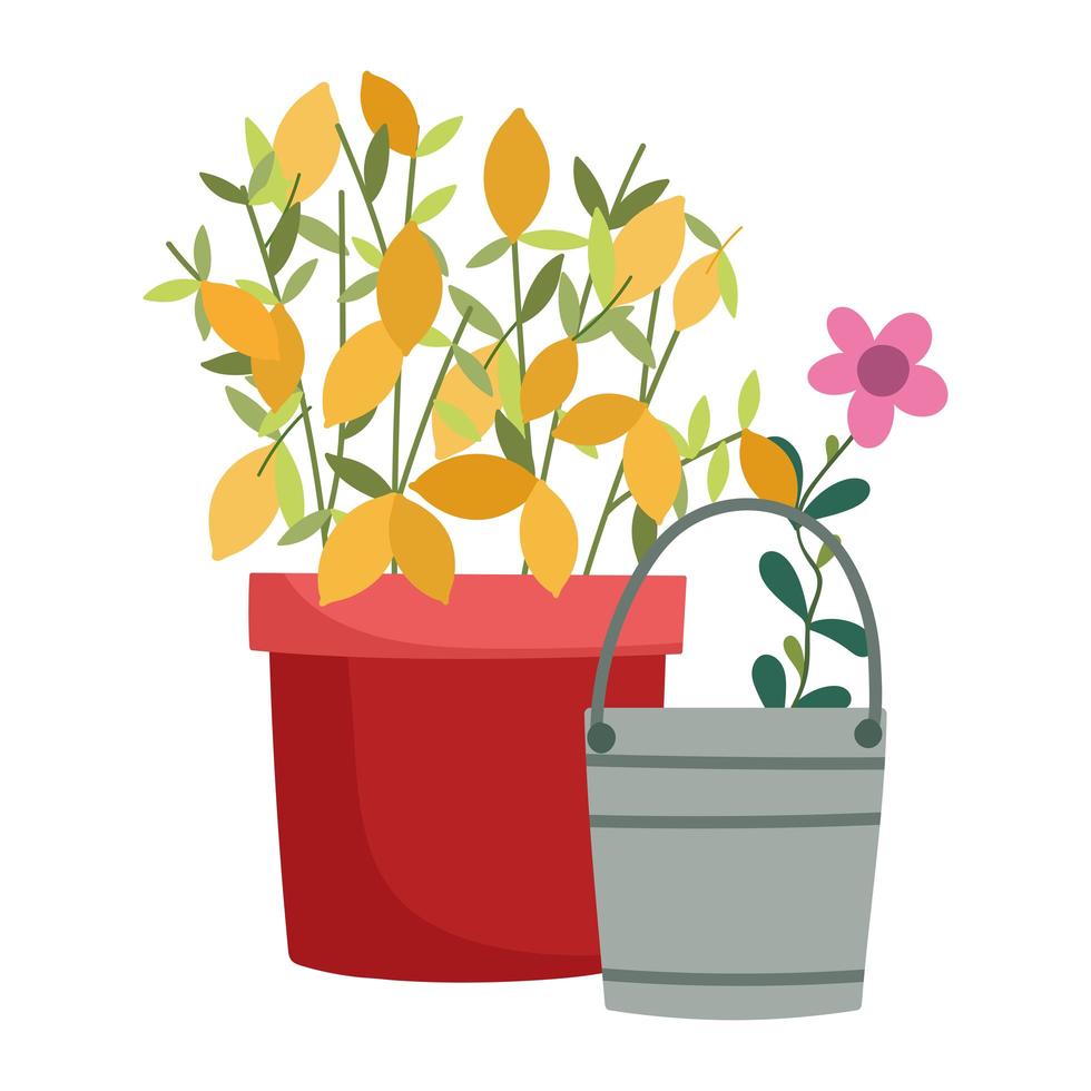 jardinage, arrosoir fleur et plante en pot style icône isolé nature vecteur