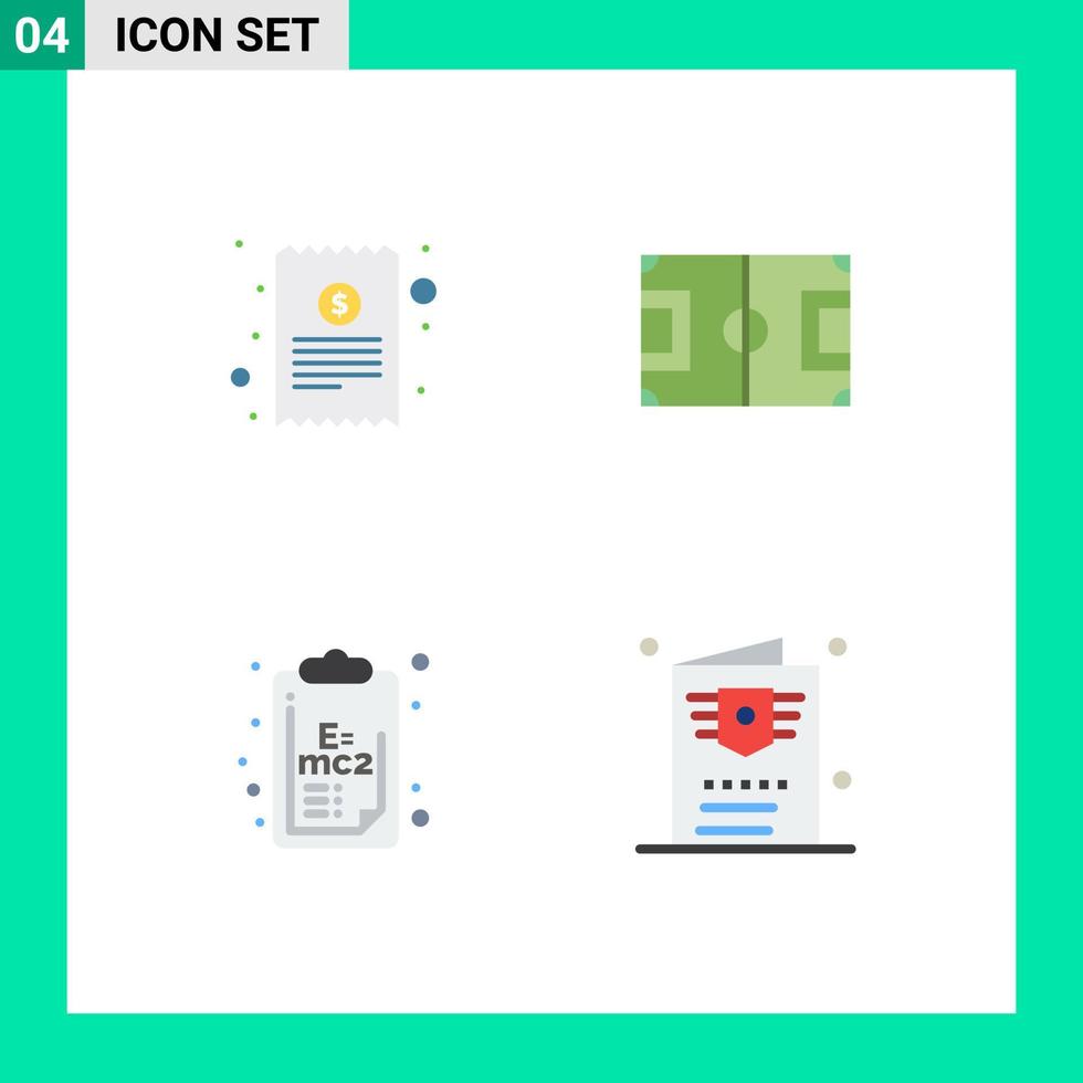 4 concept d'icône plate pour les sites Web mobiles et les applications projet de loi chimie finance jeu science éléments de conception vectoriels modifiables vecteur