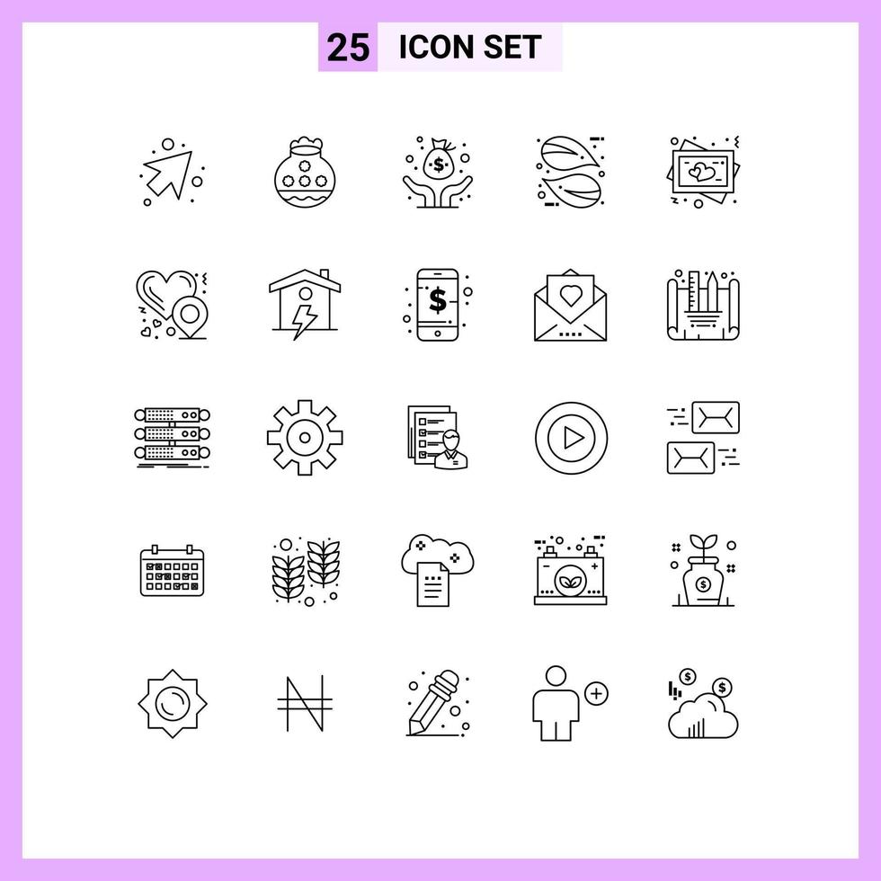 ligne d'interface mobile ensemble de 25 pictogrammes d'éléments de conception vectoriels modifiables de la nature du capital végétal du cœur vecteur