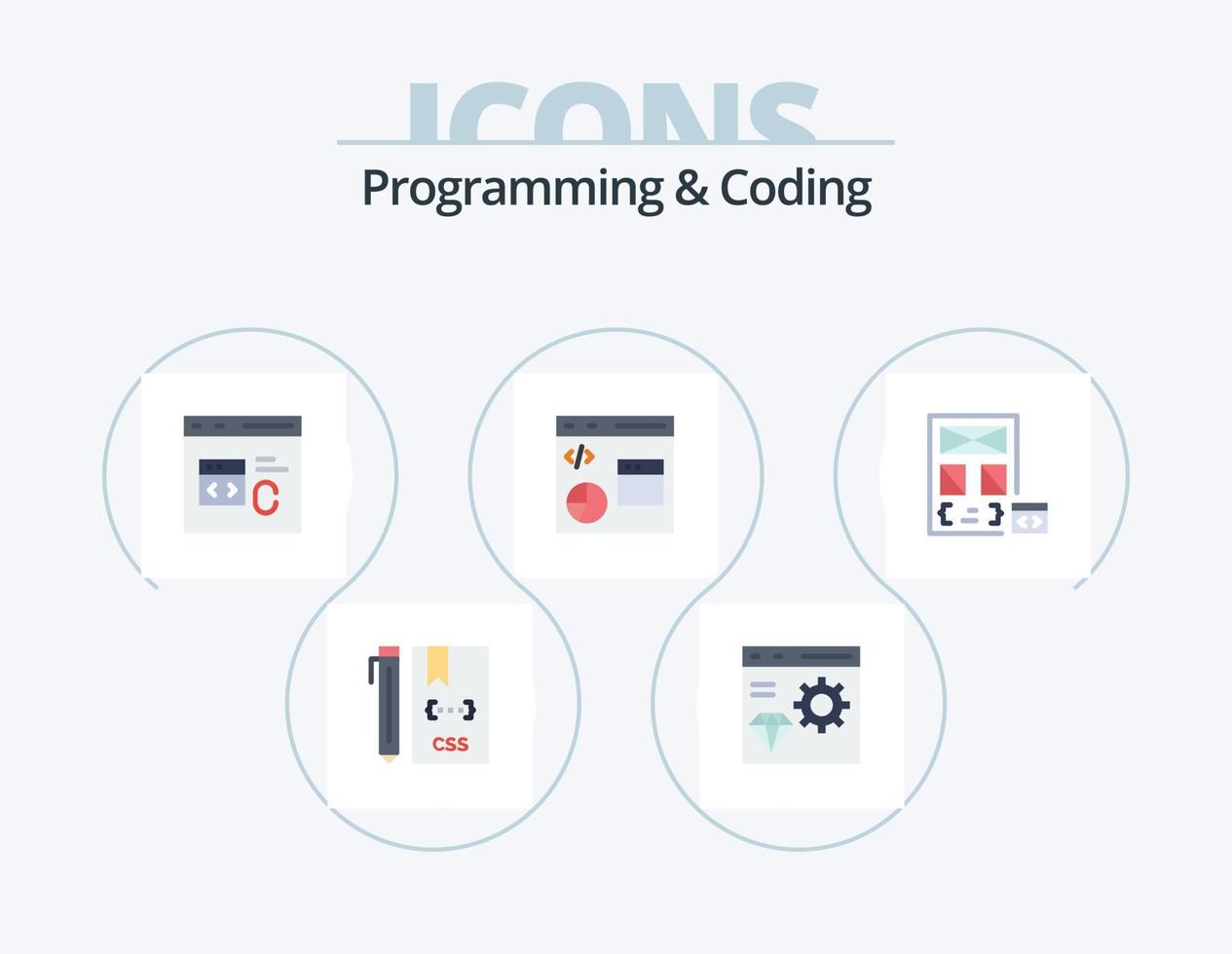 programmation et codage pack d'icônes plates 5 conception d'icônes. développer. codage. développer. développement. codage vecteur