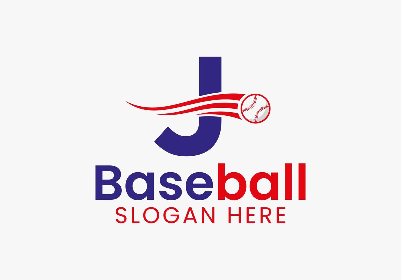 concept de logo de baseball lettre j avec modèle d'icône de baseball en mouvement vecteur