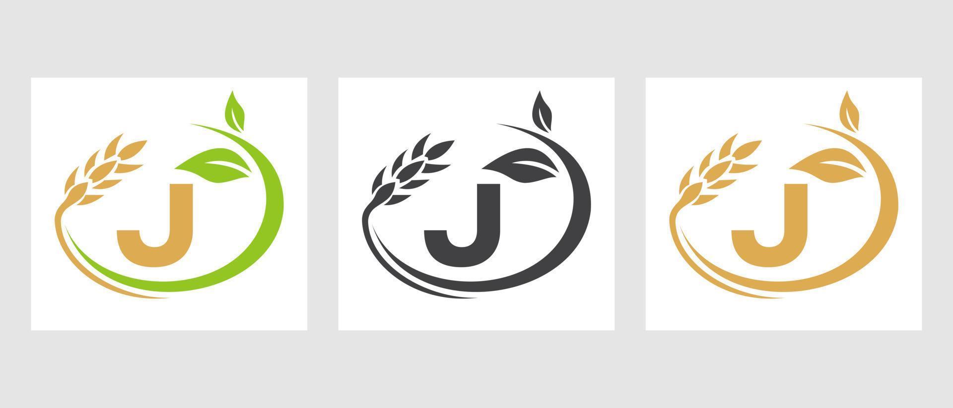 lettre j logo agricole. agroalimentaire, modèle de conception de ferme écologique vecteur