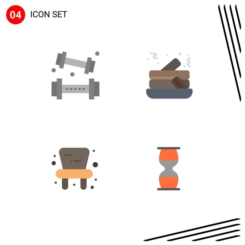 4 icône plate universelle signes symboles d'activités levage de chaise pancake sablier éléments de conception vectoriels modifiables vecteur