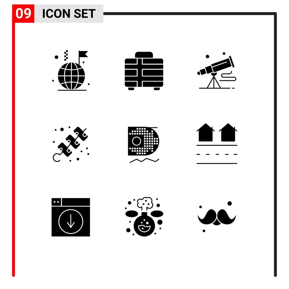 groupe de 9 glyphes solides signes et symboles pour données viande jumelles vacances espace éléments de conception vectoriels modifiables vecteur