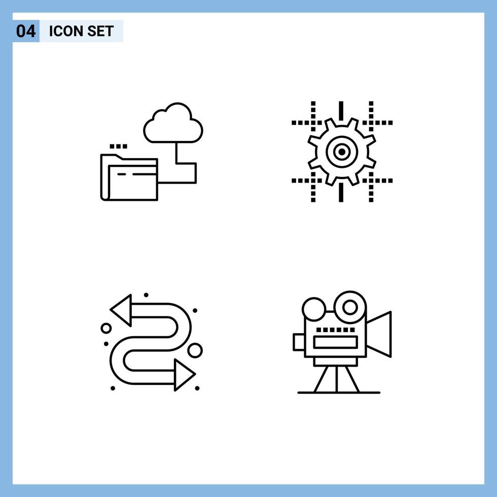 ligne d'interface mobile ensemble de 4 pictogrammes d'éléments de conception vectoriels modifiables de caméra de calcul de fichier de répétition de nuage vecteur