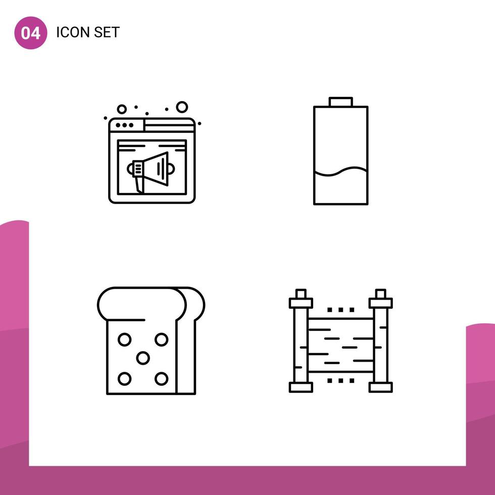 pack de lignes vectorielles modifiables de 4 couleurs plates remplies simples d'éléments de conception vectoriels modifiables de toast électrique haut-parleur bas du navigateur vecteur