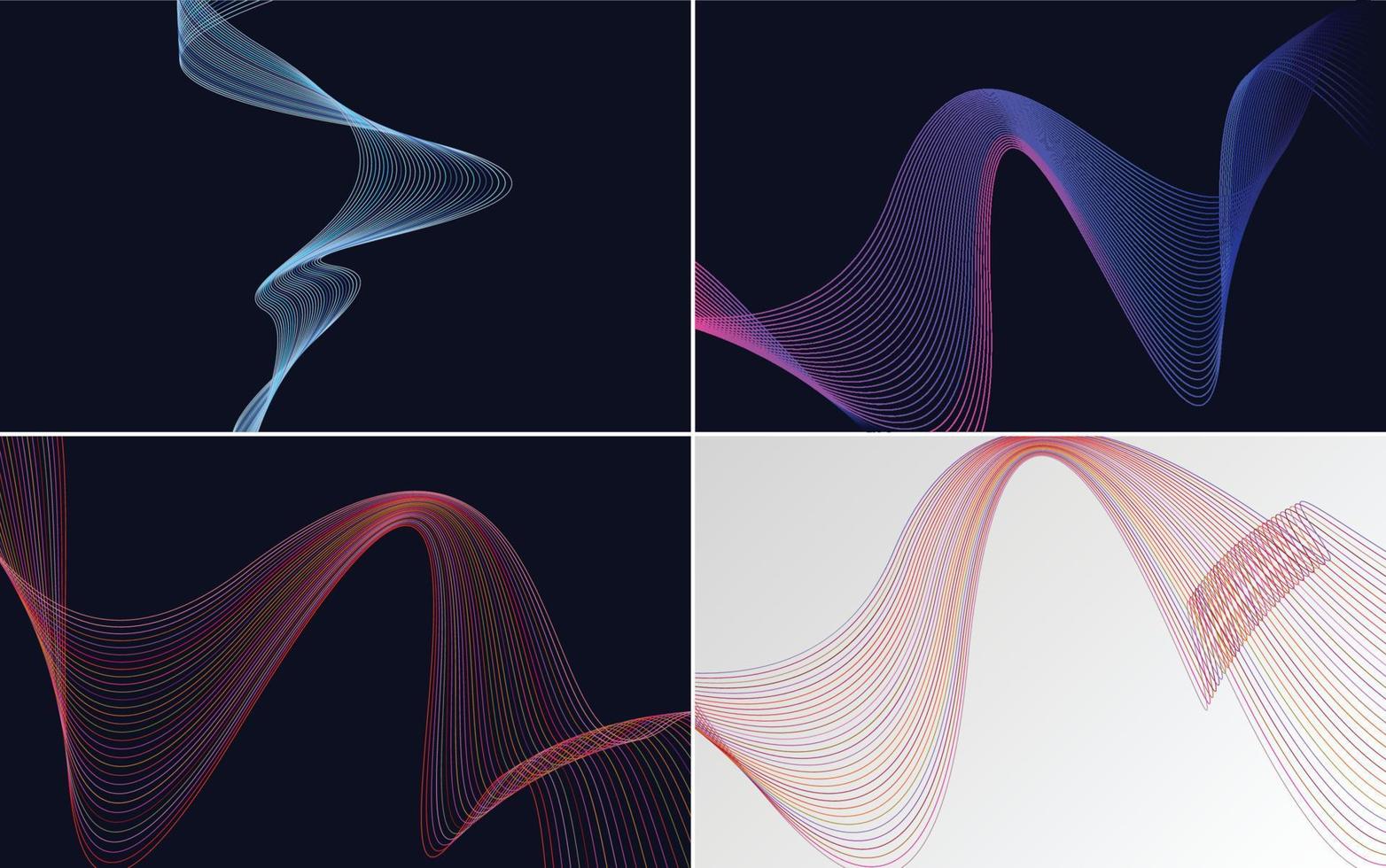 ensemble de 4 lignes abstraites de fond de motif de vague géométrique vecteur