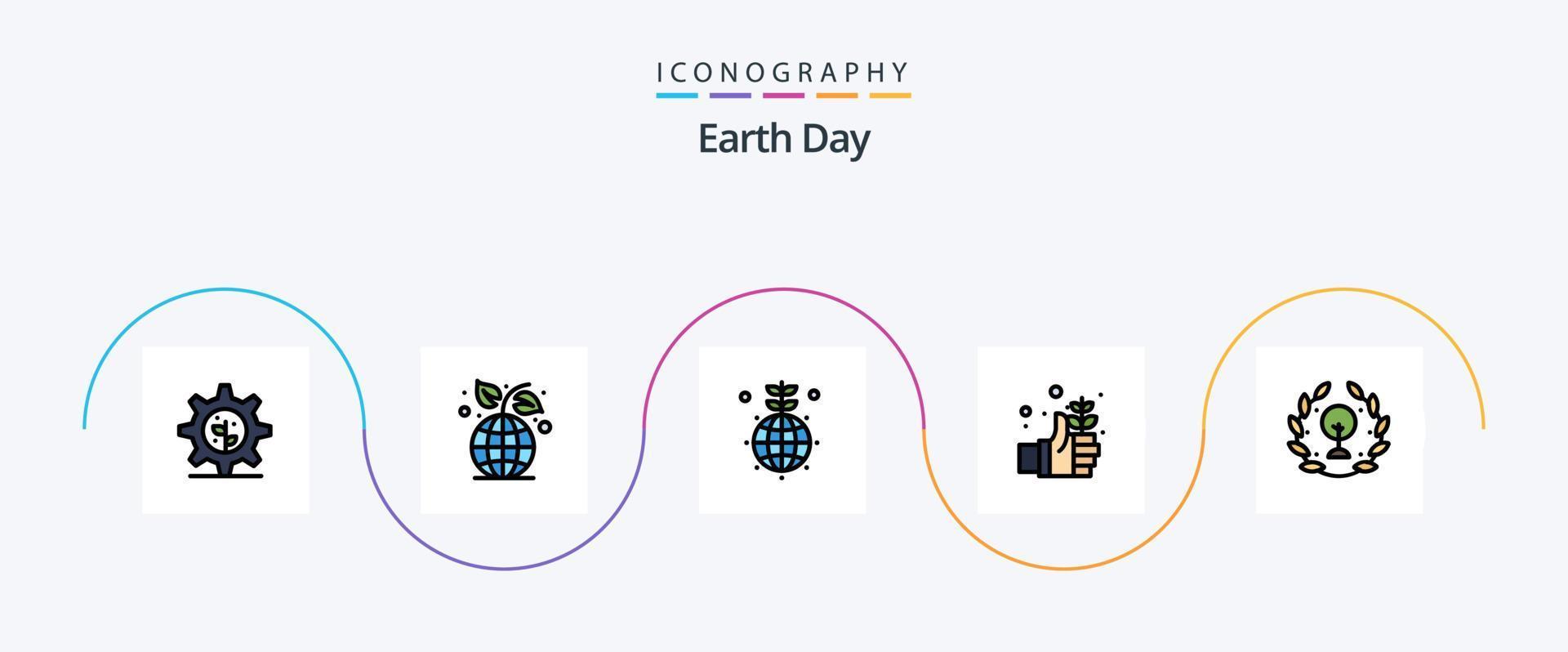 ligne de jour de la terre remplie de 5 icônes plates, y compris le vert. la terre. globe. main. journée vecteur