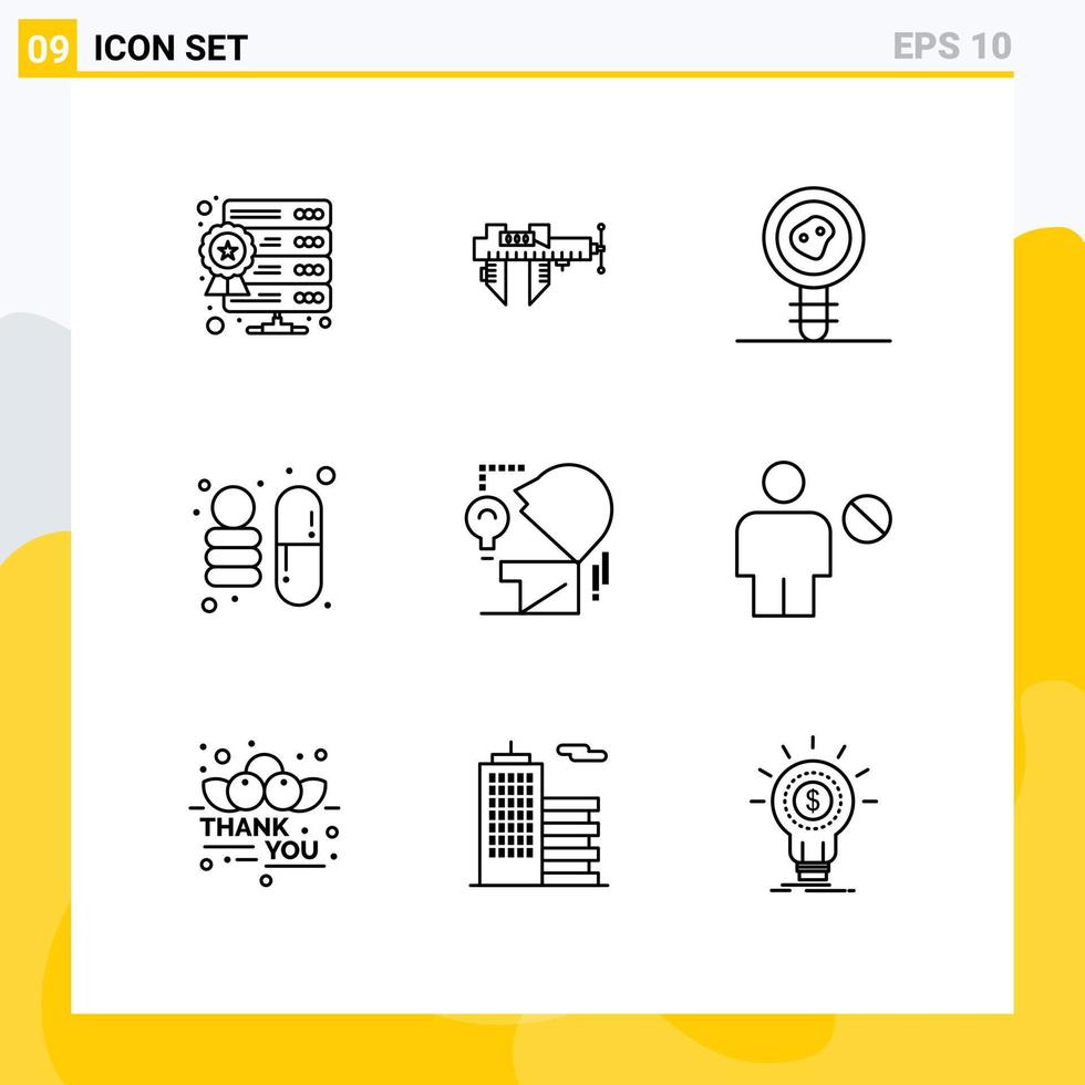 symboles d'icônes universelles groupe de 9 contours modernes de l'échelle de l'espace d'esprit science microbiologie éléments de conception vectoriels modifiables vecteur