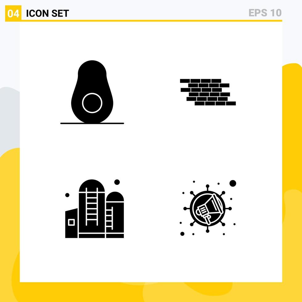 pictogramme ensemble de 4 glyphes solides simples d'avocat conteneur pare-feu brique silo éléments de conception vectoriels modifiables vecteur