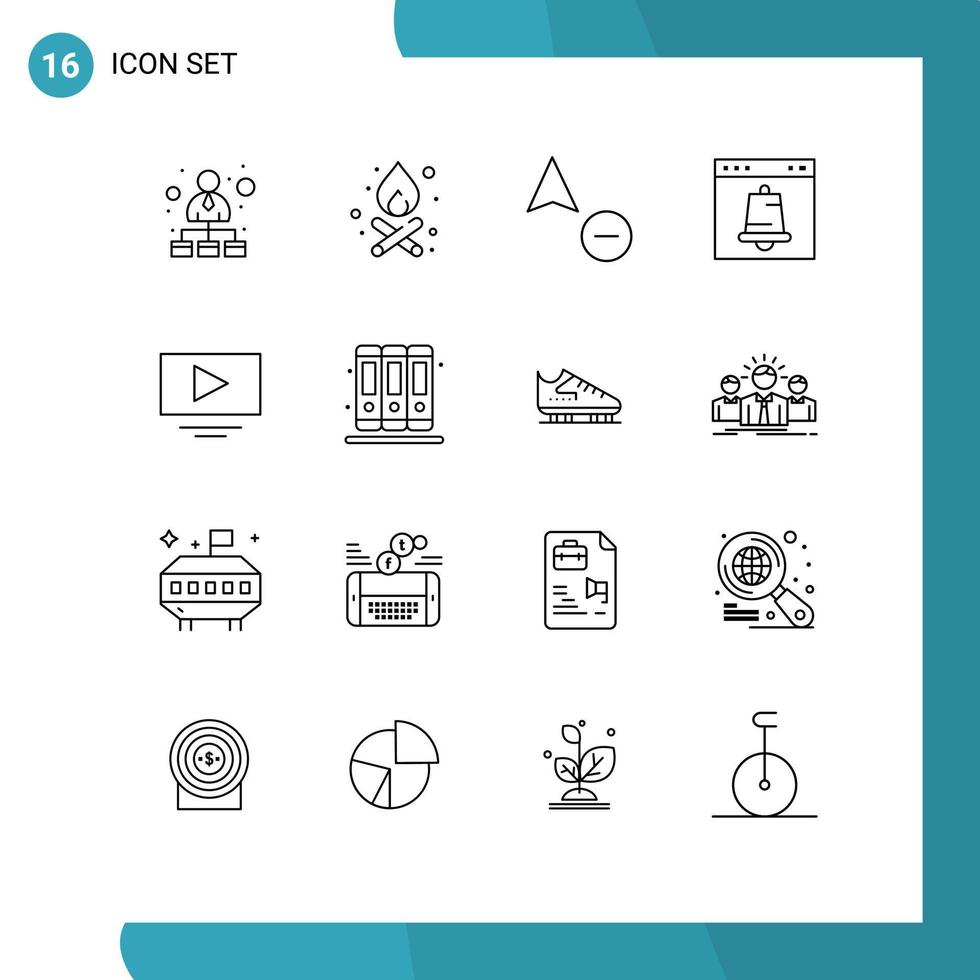 groupe de 16 contours signes et symboles pour les éléments de conception vectoriels modifiables du navigateur de page de copie vidéo youtube vecteur