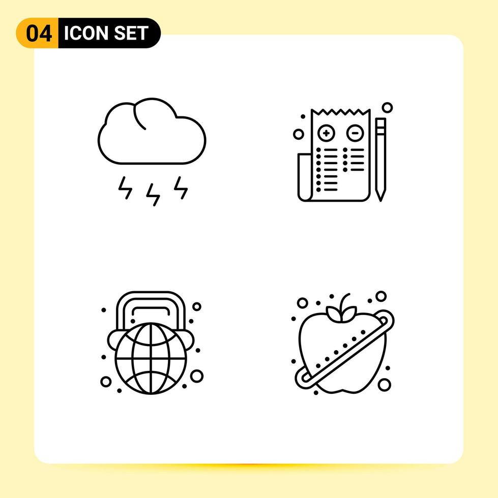 4 icônes créatives signes et symboles modernes de la page météo globe nuage éléments de conception vectoriels modifiables du monde vecteur