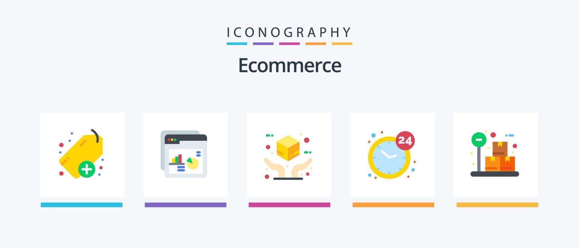 pack d'icônes plat 5 de commerce électronique, y compris la boîte. ouvrir. livraison. heures .. conception d'icônes créatives vecteur
