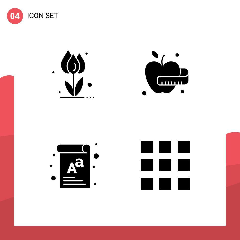 pack d'icônes vectorielles stock de 4 signes et symboles de ligne pour les éléments de conception vectoriels modifiables de la grille alimentaire de la nature de la police de la flore vecteur