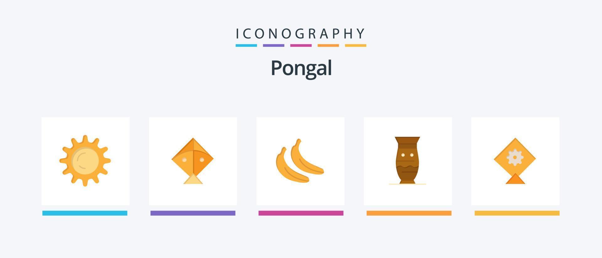 pack d'icônes pongal flat 5 comprenant. cerf-volant. fruit. poterie. Inde. conception d'icônes créatives vecteur