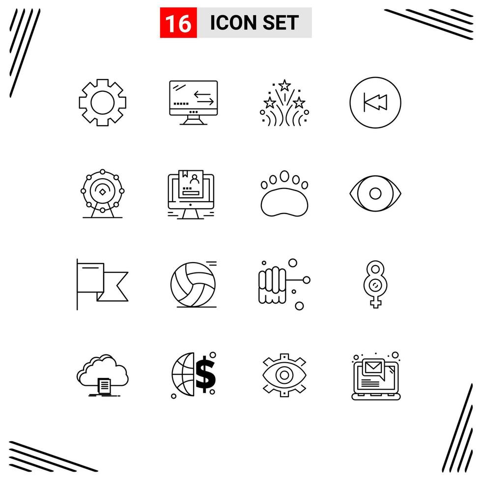 16 icônes créatives signes et symboles modernes de wifi rembobiner feu d'artifice multimédia retour éléments de conception vectoriels modifiables vecteur