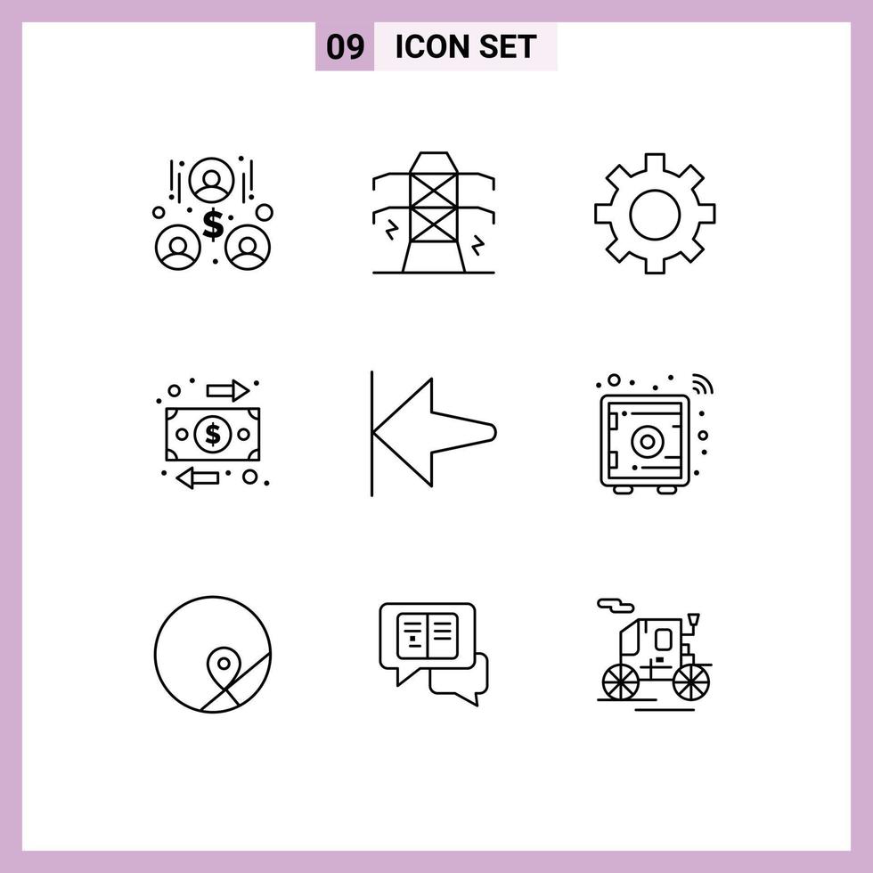 pack de lignes vectorielles modifiables de 9 contours simples d'éléments de conception vectoriels modifiables vecteur