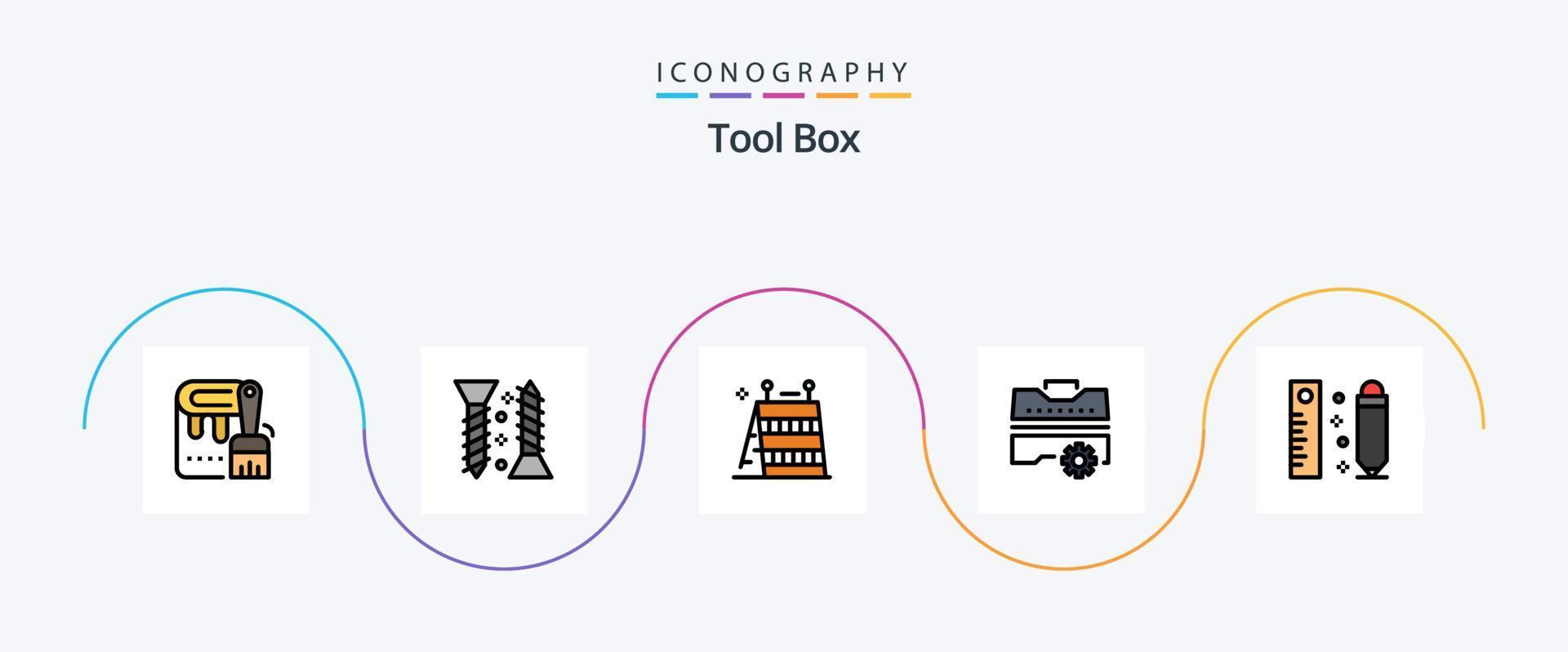 ligne d'outils remplie de 5 icônes plates, y compris la mesure. outils. barrière. boîte à outils. construction vecteur