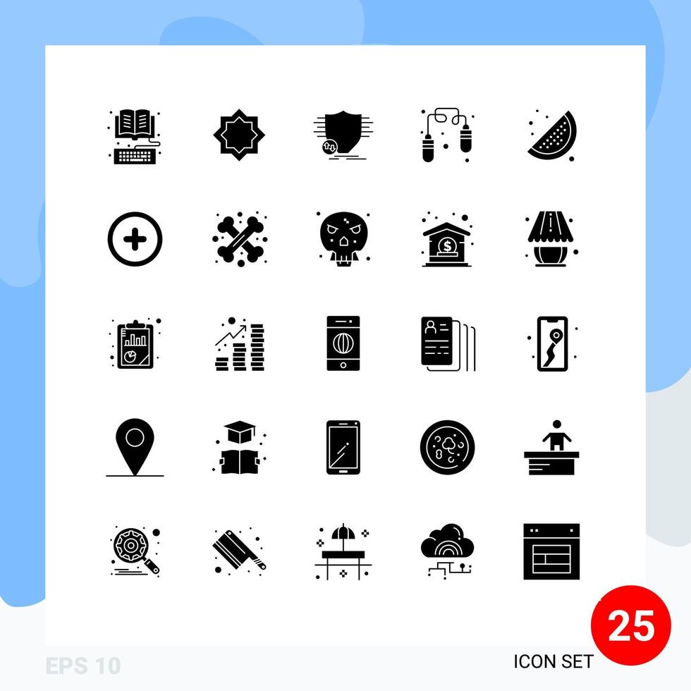 25 glyphes solides vectoriels thématiques et symboles modifiables d'exercice de corde à sauter éléments de conception vectoriels modifiables d'argent de sécurité étoile vecteur