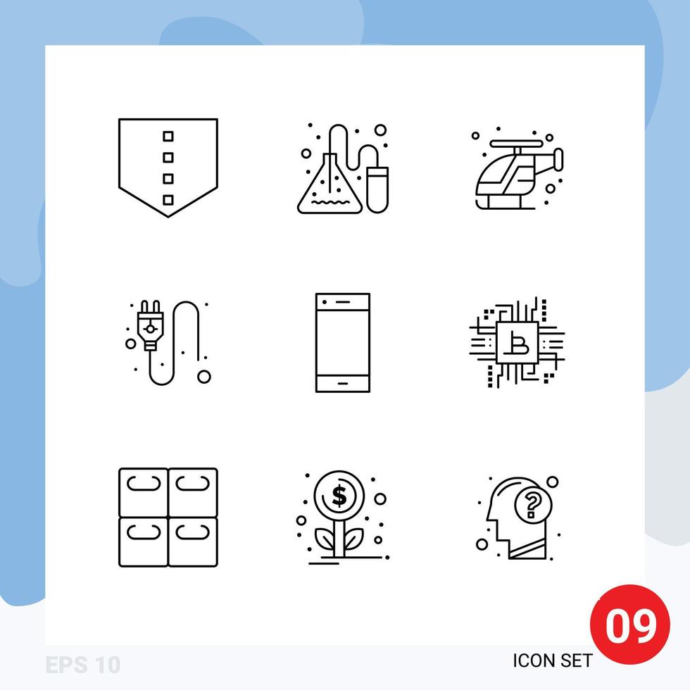 9 ensemble de contours d'interface utilisateur de signes et symboles modernes d'éléments de conception vectoriels modifiables de prise de contact d'hélicoptère de téléphone intelligent vecteur