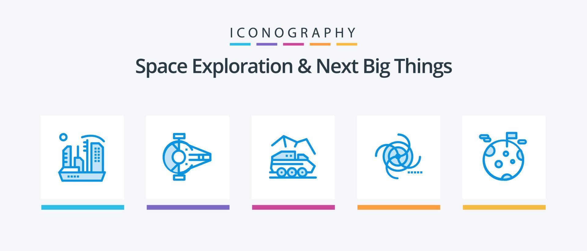 exploration de l'espace et pack d'icônes bleu 5 prochaines grandes choses, y compris le champ. noir. bateau. le transport. vagabond. conception d'icônes créatives vecteur