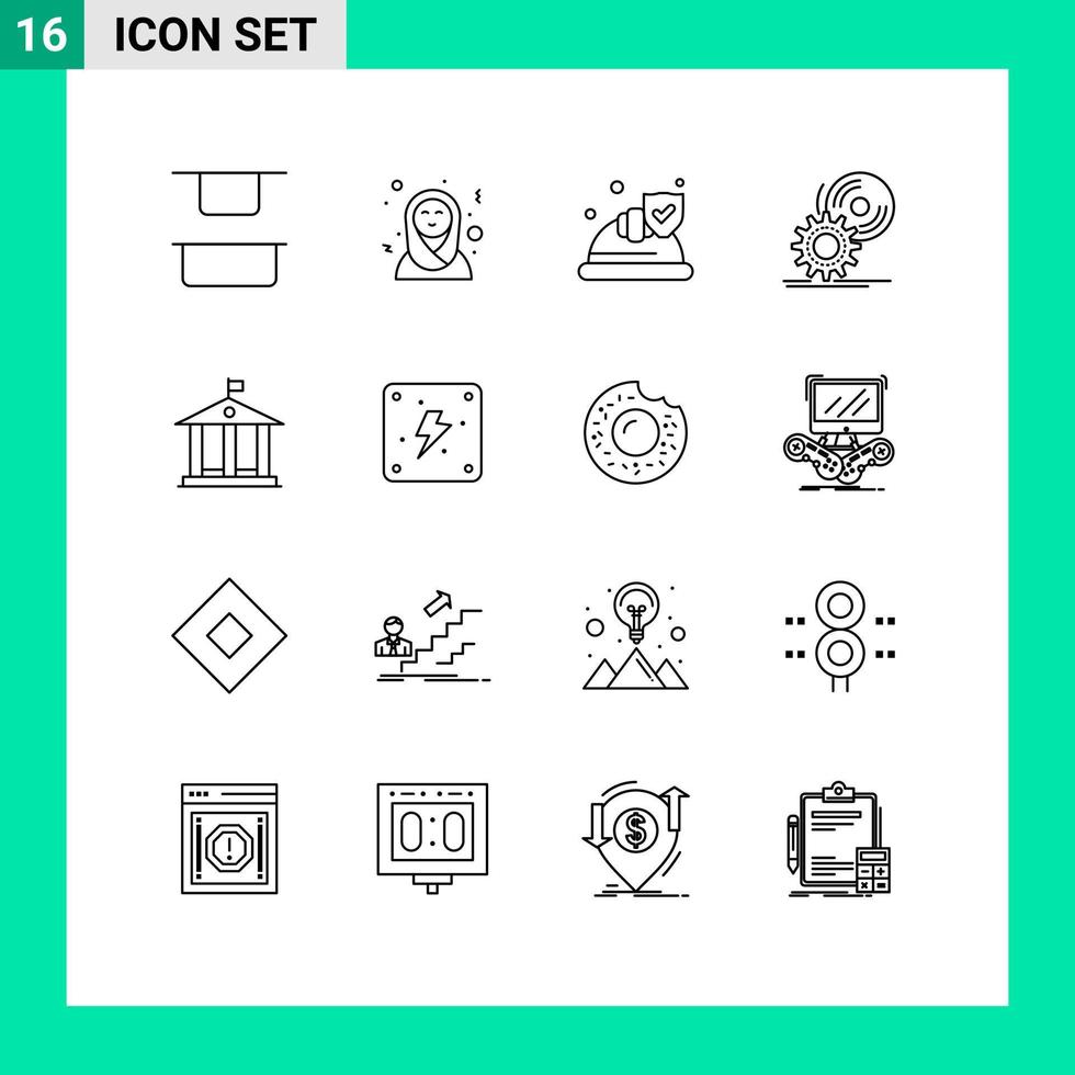 pack de 16 signes et symboles de contours modernes pour les supports d'impression Web tels que le dvd de sécurité de la banque d'argent installer des éléments de conception vectoriels modifiables vecteur