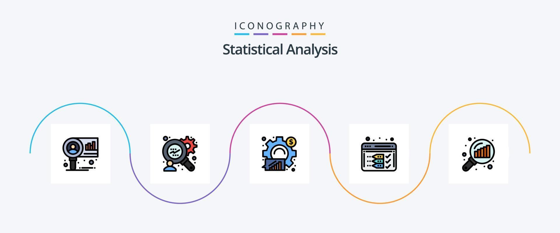 ligne d'analyse statistique remplie de 5 icônes plates comprenant une loupe de graphique. analyse des données. Entreprise. la toile. développement vecteur