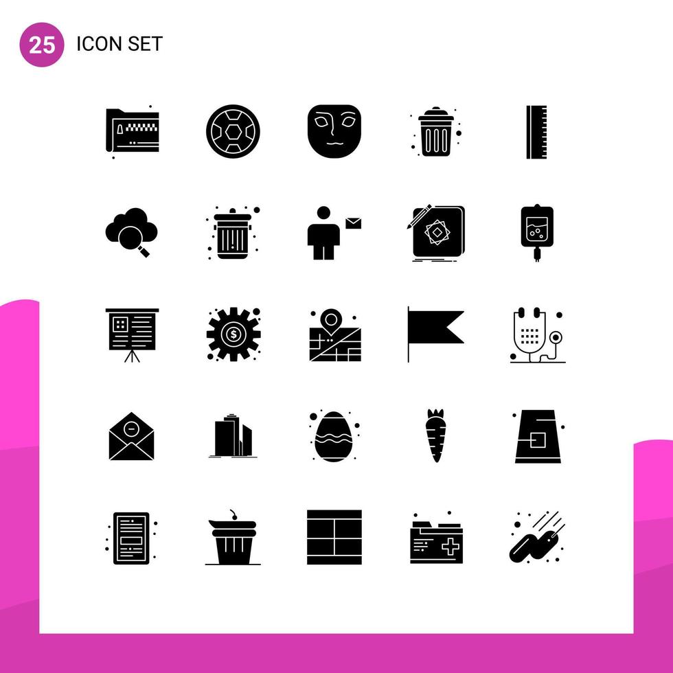 groupe de 25 signes et symboles de glyphes solides pour règle recycler les éléments de conception vectoriels modifiables de la poubelle publique vecteur