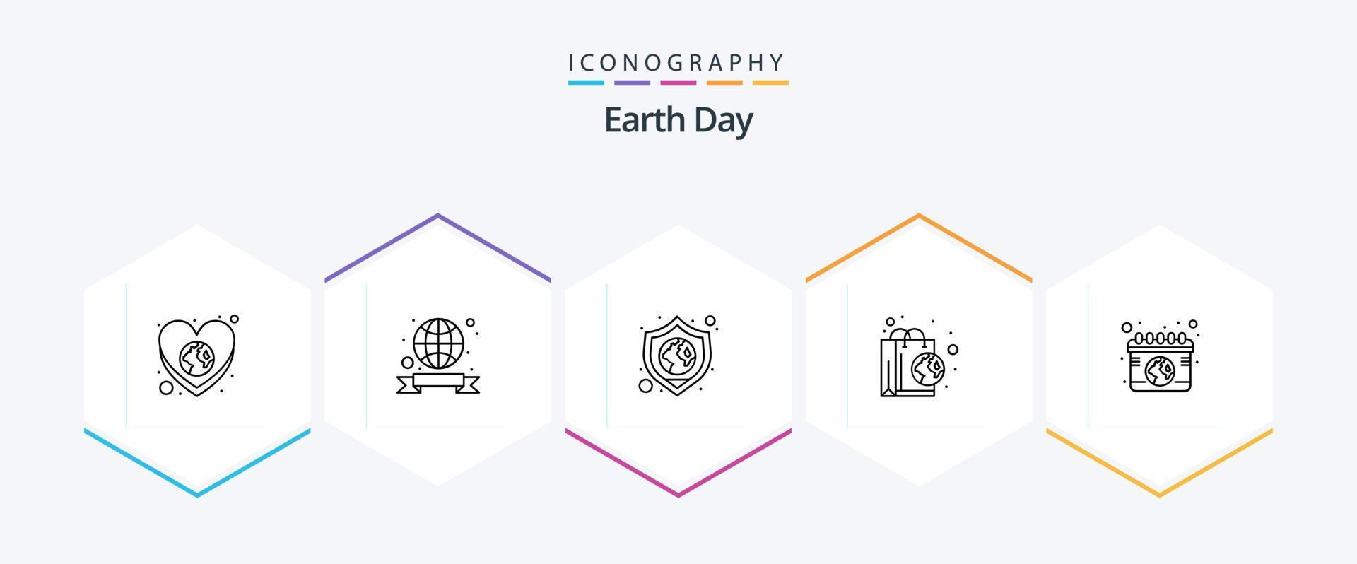 pack d'icônes de 25 lignes du jour de la terre, y compris la terre. sac recyclé. protéger. la nature. sac vecteur