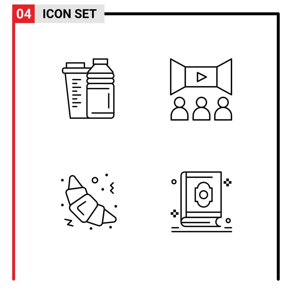 concept de 4 lignes pour sites Web mobiles et applications bouteille croissant shaker film alimentaire éléments de conception vectoriels modifiables vecteur