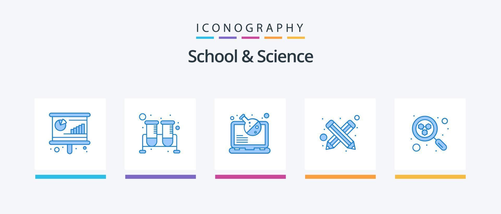 pack d'icônes bleu scolaire et scientifique 5 comprenant une molécule. gobelet. crayon. bloguer. conception d'icônes créatives vecteur