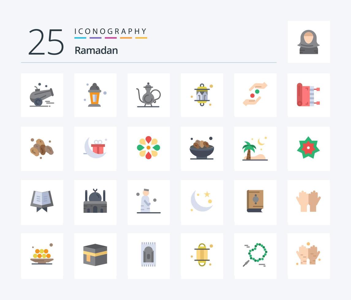 pack d'icônes ramadan 25 couleurs plates, y compris la lumière. festival. abrahamique. décoration. la religion vecteur