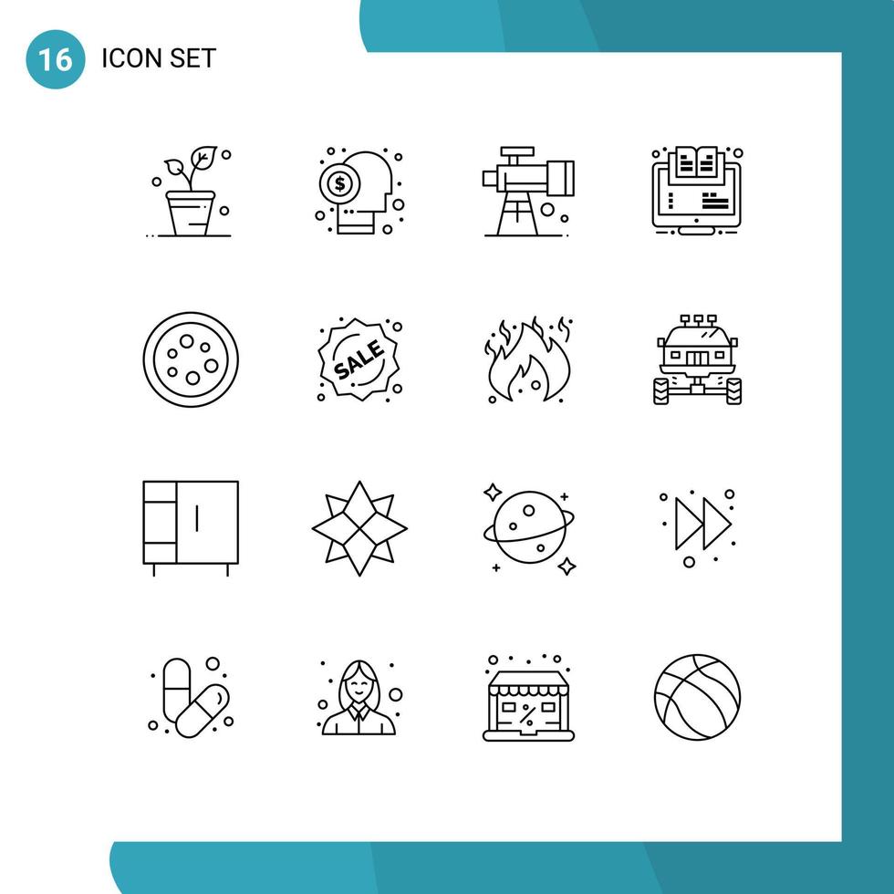 pack de 16 contours créatifs d'éléments de conception vectoriels modifiables par e télescope d'apprentissage en ligne vecteur