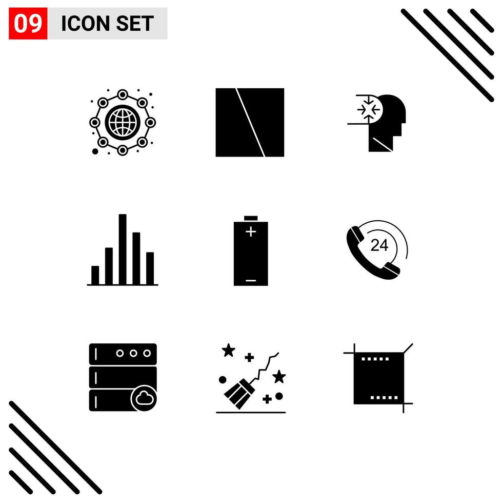 ensemble de 9 symboles d'icônes d'interface utilisateur modernes signes pour l'esprit de la batterie électrique inspecter les éléments de conception vectoriels modifiables d'analyse vecteur