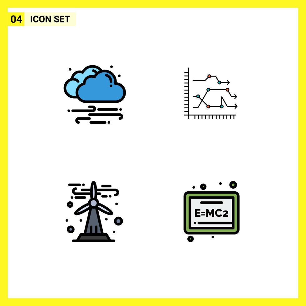 pack d'interface utilisateur de 4 couleurs plates de base remplies de tendances météorologiques nuage graphique énergie verte éléments de conception vectoriels modifiables vecteur