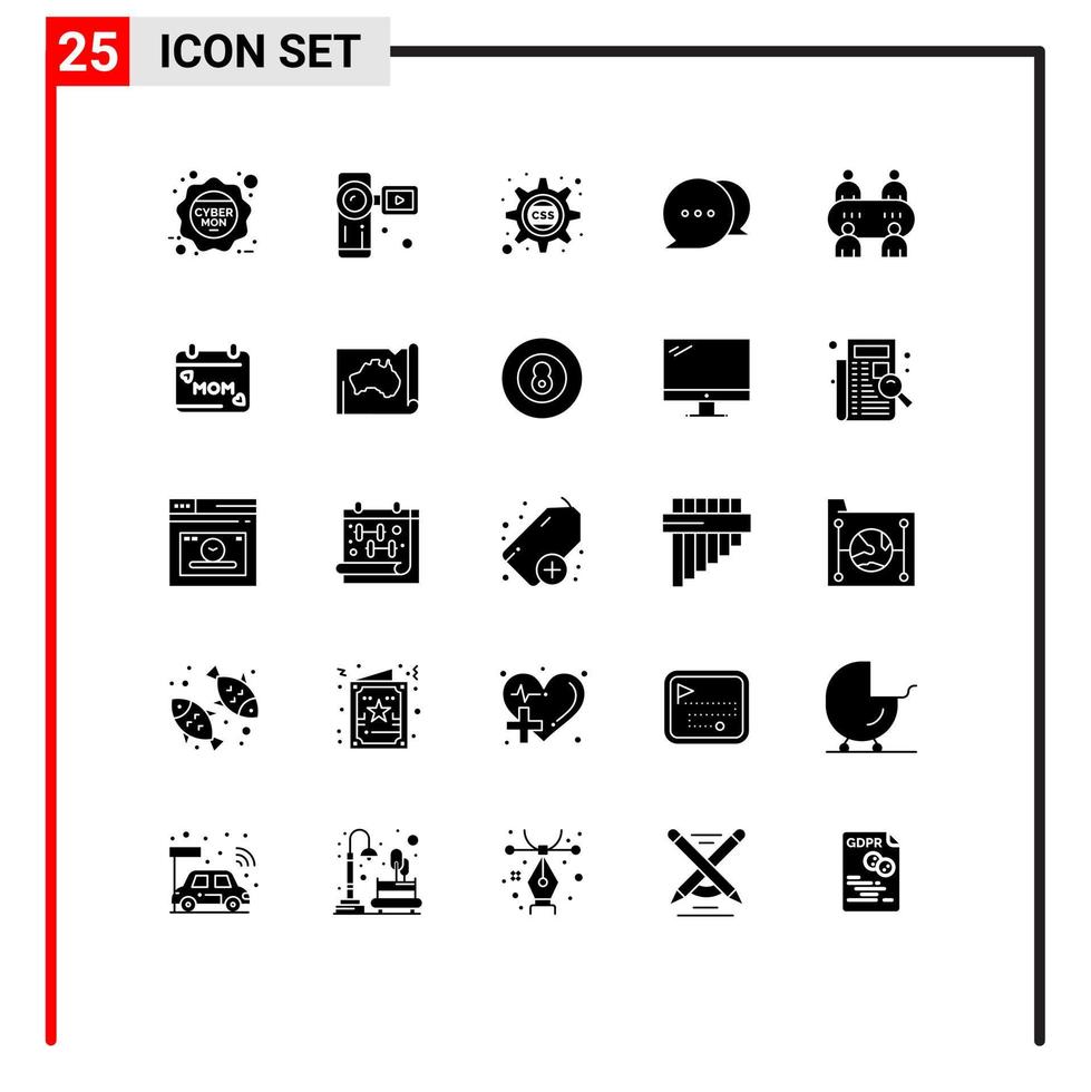 25 concept de glyphe solide pour les sites Web mobiles et applications table casino message en cascade chat éléments de conception vectoriels modifiables vecteur