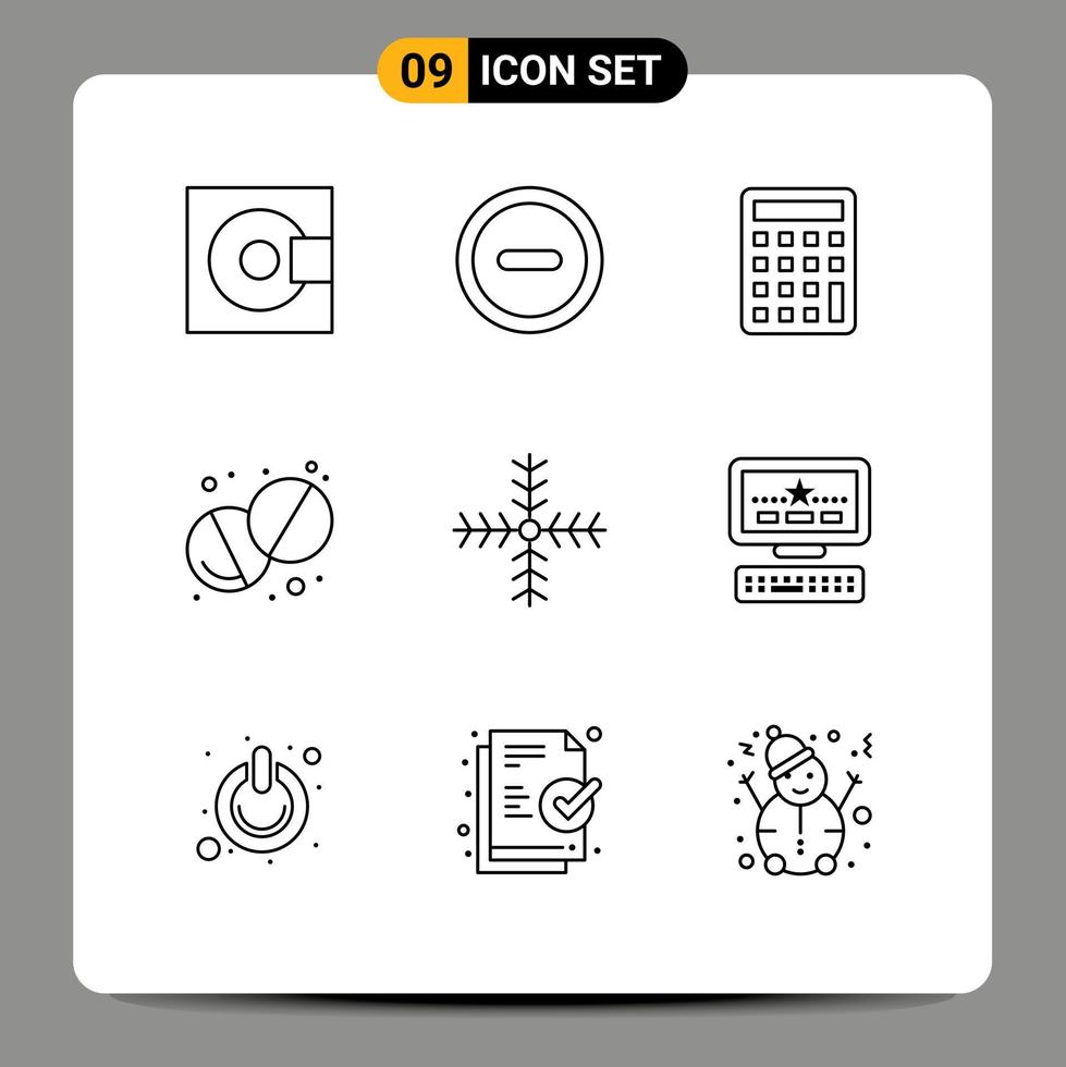 ensemble de 9 contours vectoriels sur la grille pour la calculatrice de vacances d'hiver pharmacie de noël éléments de conception vectoriels modifiables vecteur