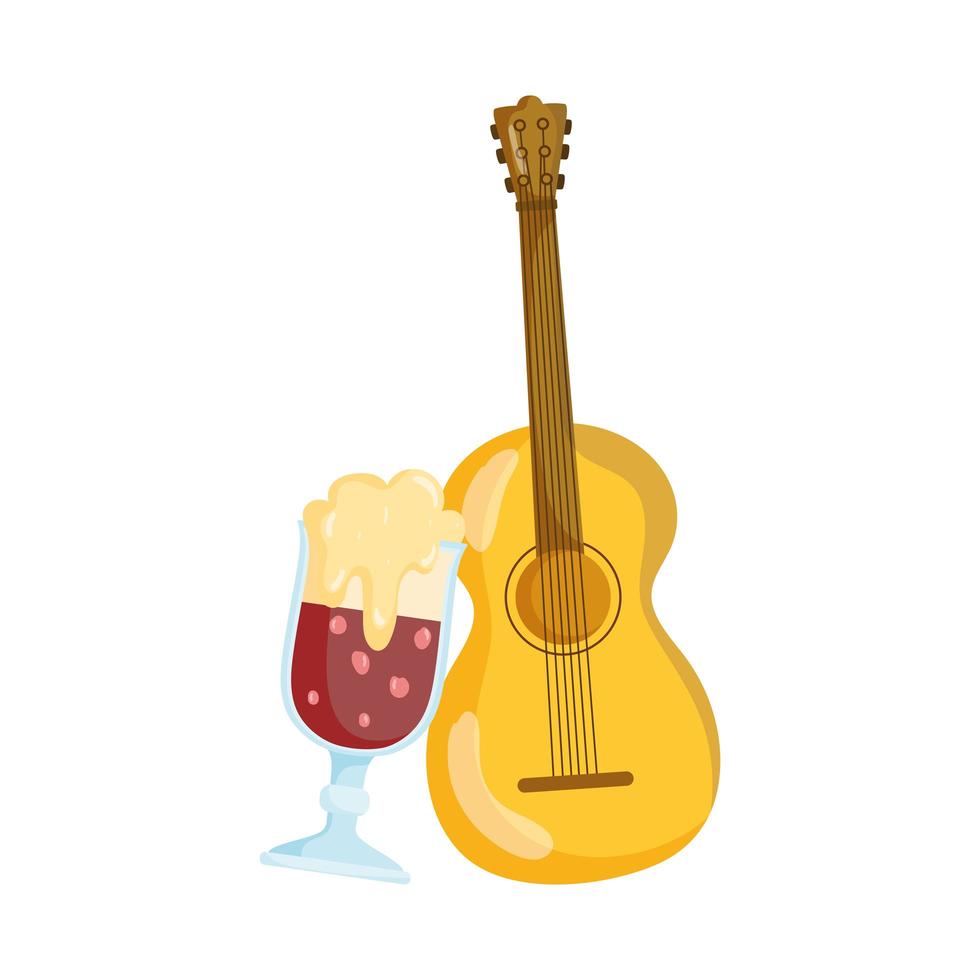 bière et guitare instrument de musique célébration fond blanc vecteur