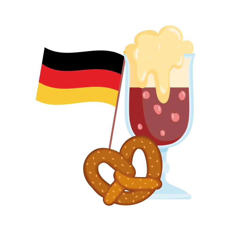 festival oktoberfest, bretzel à la bière et drapeau, fête traditionnelle allemande vecteur