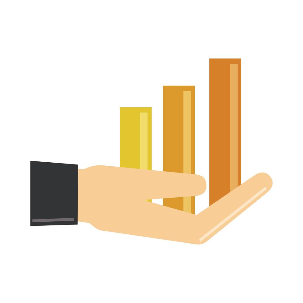 analyse de données, rapport de statistiques de main icône plate financière vecteur