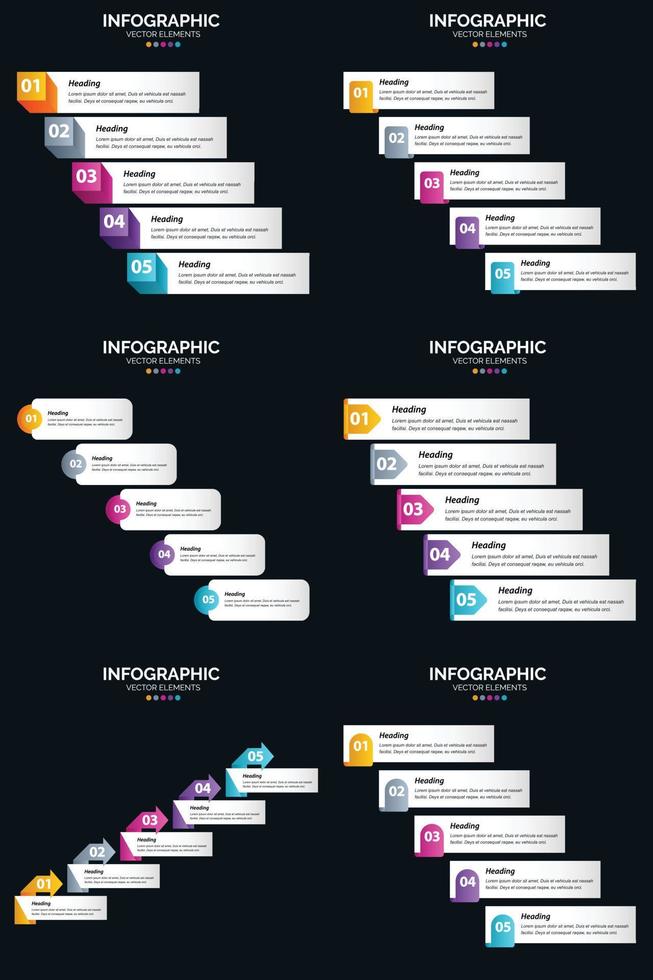 vecteur 6 infographie pack présentation modèle de diapositive 5 étapes cycle diagrammes et chronologies