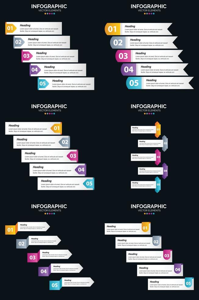 vecteur 6 infographie pack présentation modèle de diapositive 5 étapes cycle diagrammes et chronologies